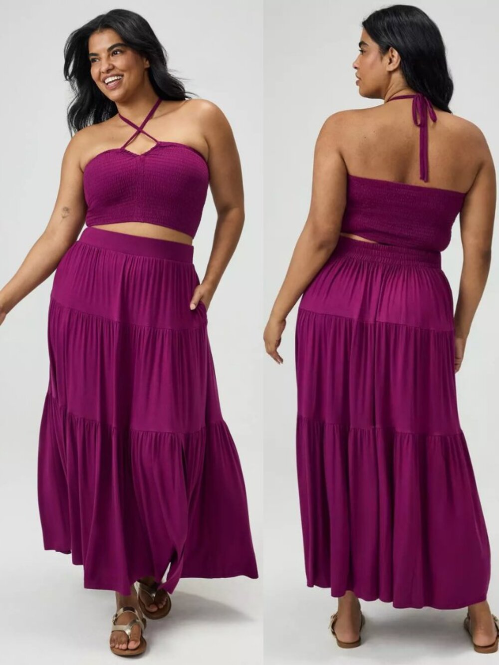NWT Torrid 2 Plum Caspia Smocked Halter Top & Maxi Skirt Set 2X 18 20